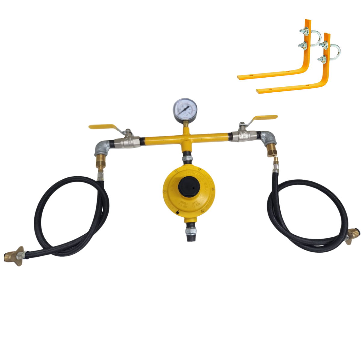 Central de gás para 2 botijões P45 com regulador Aliança 12kg/h